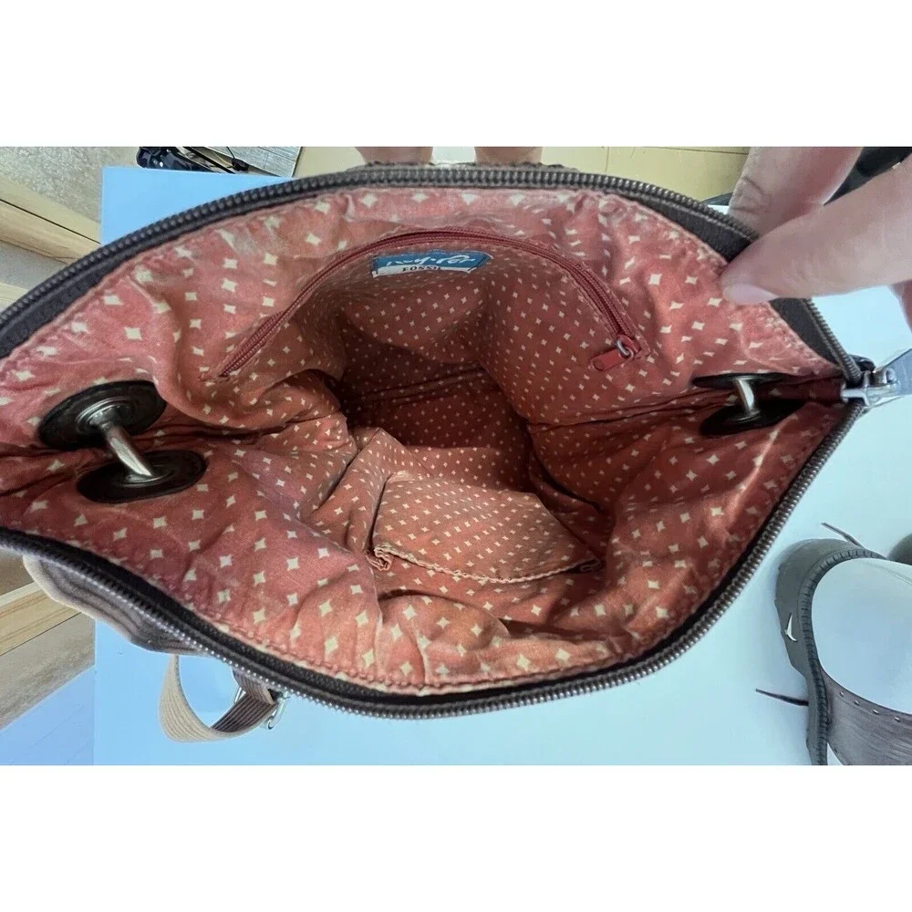 Fossil Key Per Fabric Quilted Crossbody Brown Slingbag Purse W/ Lock & Key Charm